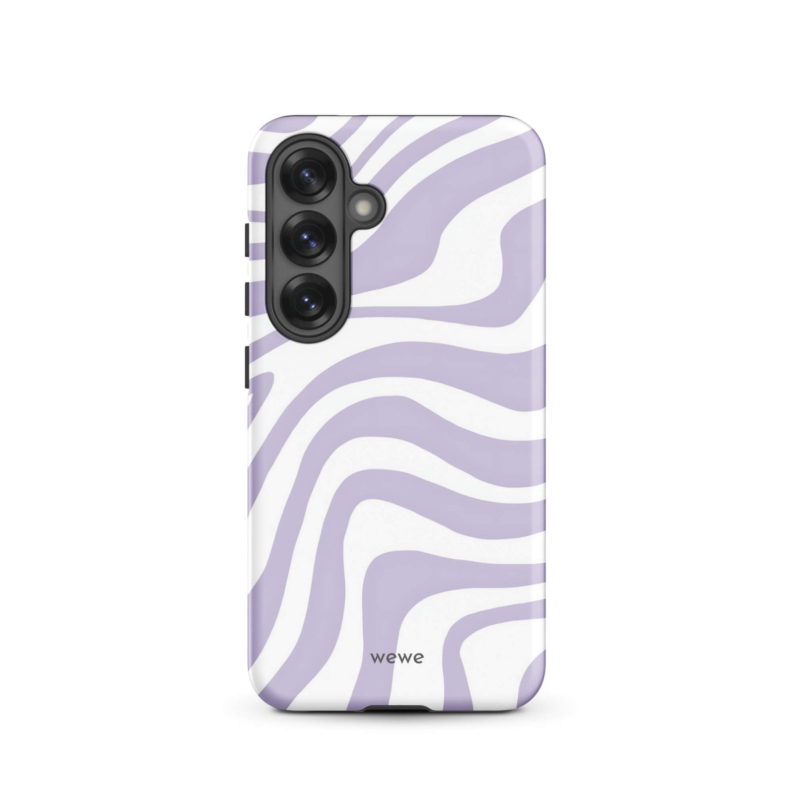 Custom samsung galaxy s25 Phone case with a purple and white wavy, abstract pattern.