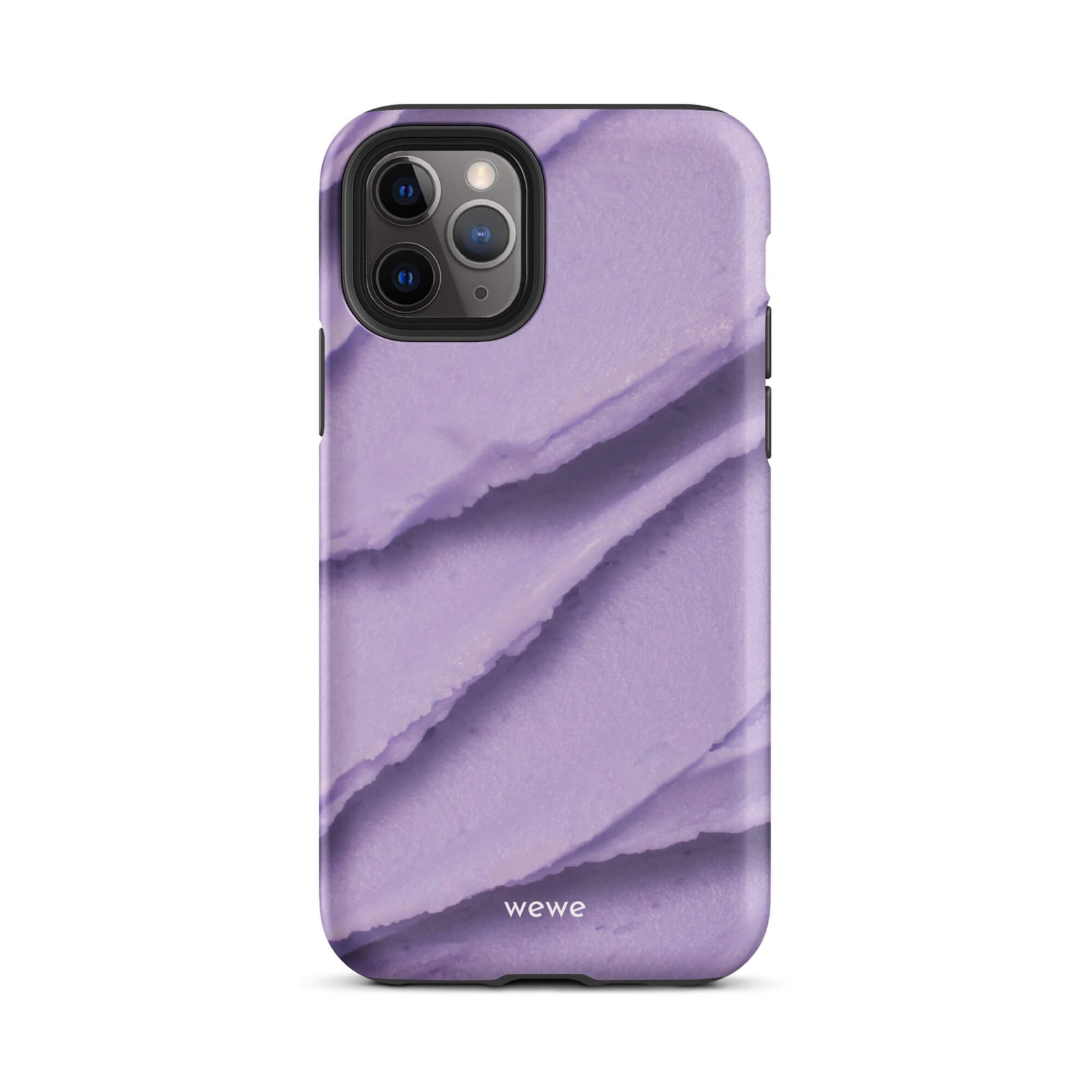 Custom iPhone case 11 pro with a close-up, macro photo of a textured, light purple frosting or ice cream.
