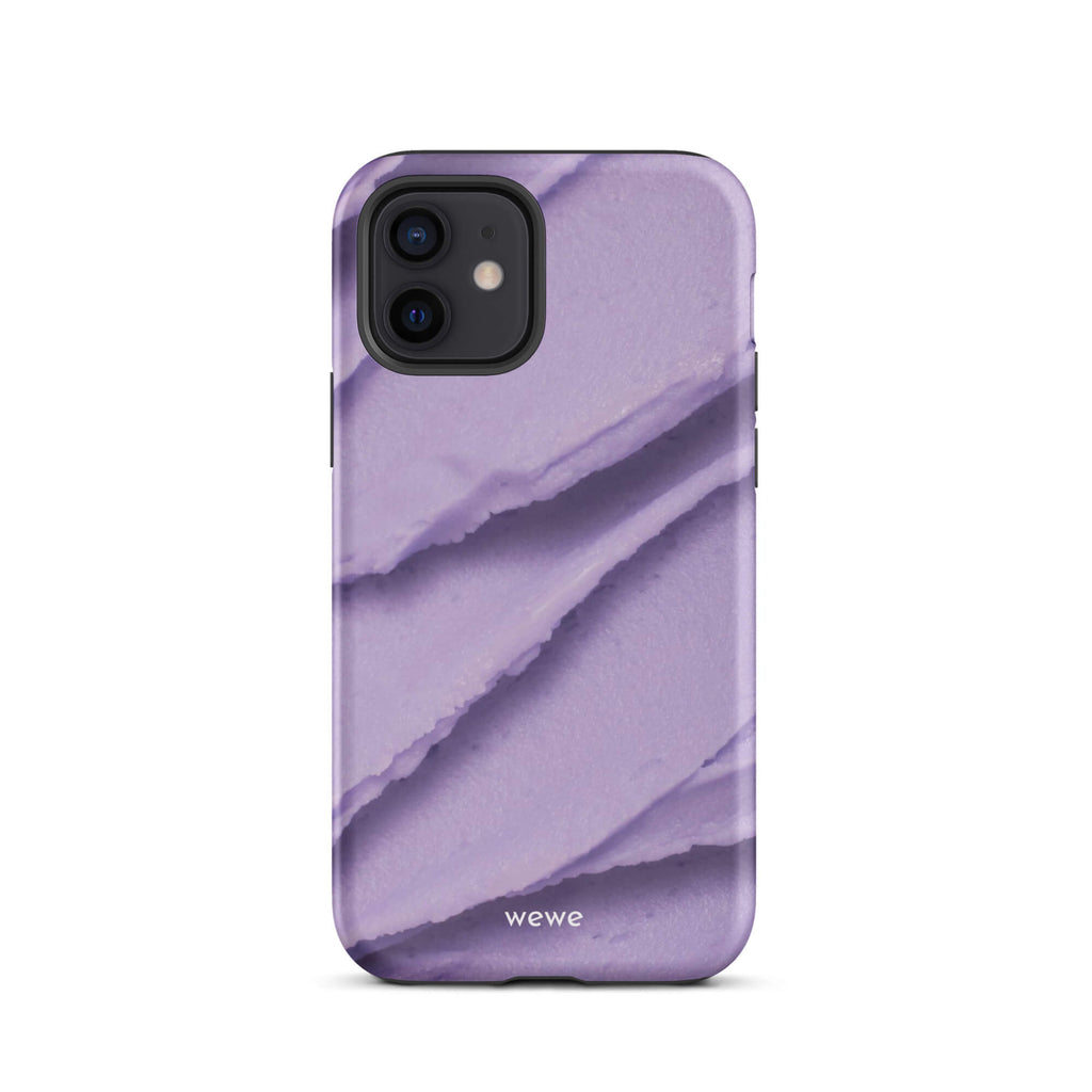 Custom iPhone case 12 with a close-up, macro photo of a textured, light purple frosting or ice cream.
