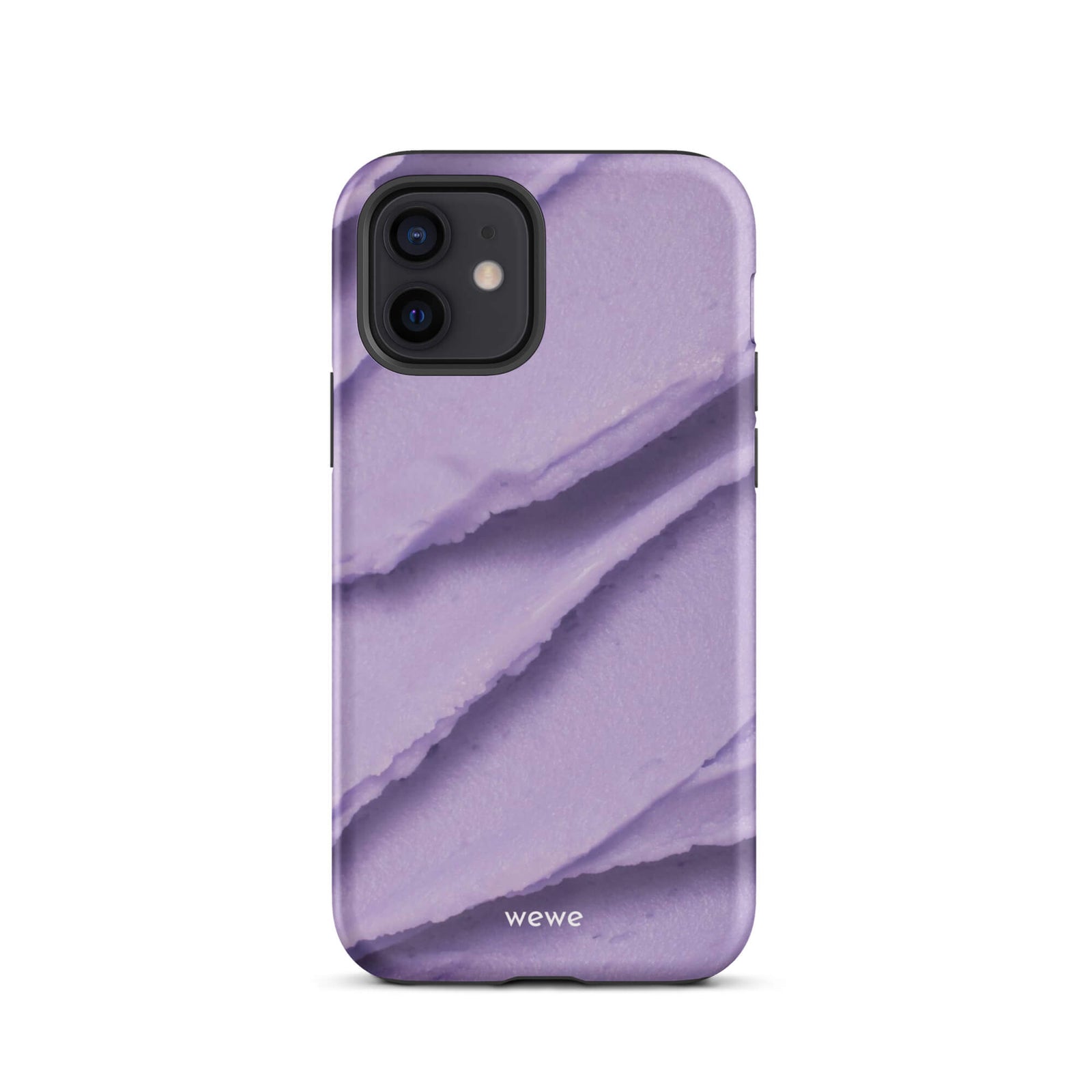 Custom iPhone case 12 with a close-up, macro photo of a textured, light purple frosting or ice cream.