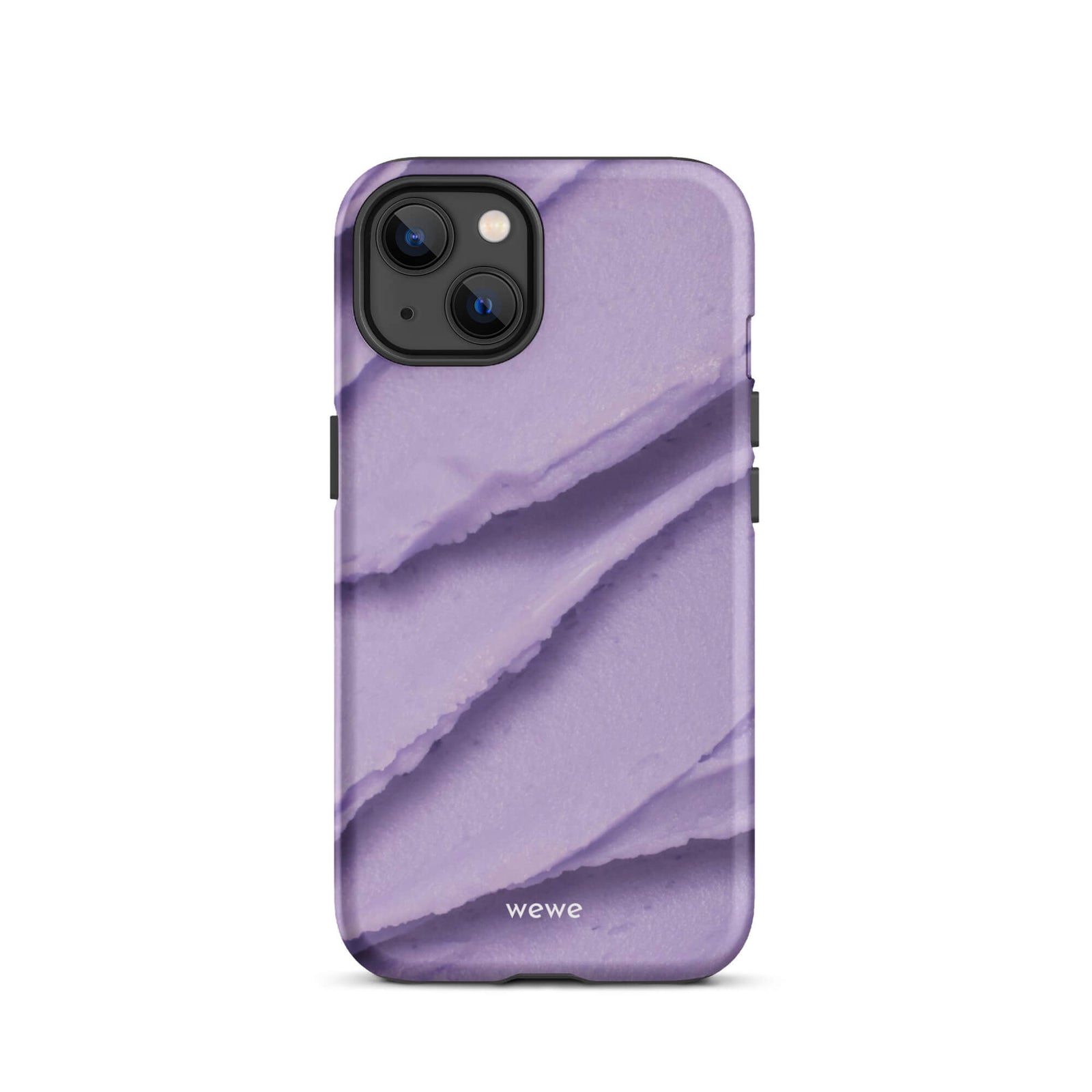 Custom iPhone case 13 with a close-up, macro photo of a textured, light purple frosting or ice cream.