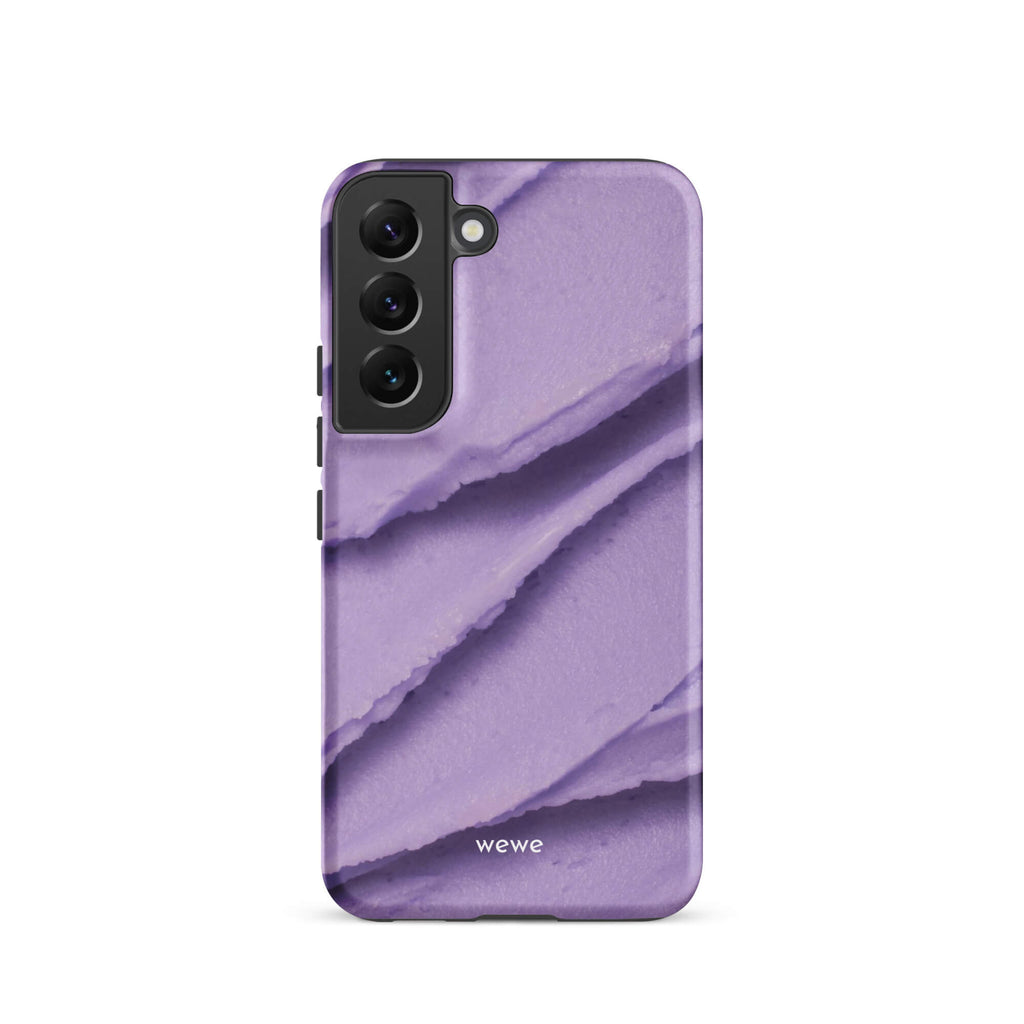 Custom samsung galaxy s22 Phone case with a close-up, macro photo of a textured, light purple frosting or ice cream.