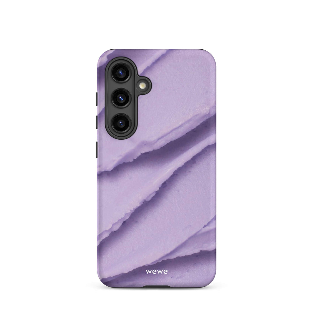 Custom samsung galaxy s24 Phone case with a close-up, macro photo of a textured, light purple frosting or ice cream.