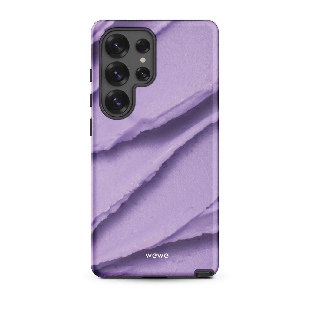 Custom samsung galaxy s25 ultra Phone case with a close-up, macro photo of a textured, light purple frosting or ice cream.