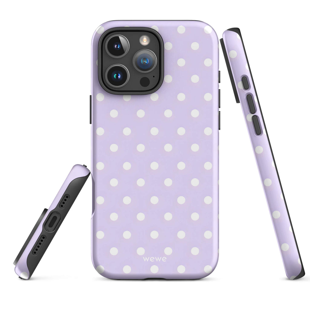 Custom purple polka dot iphone case 16 pro max romantic aesthetic.