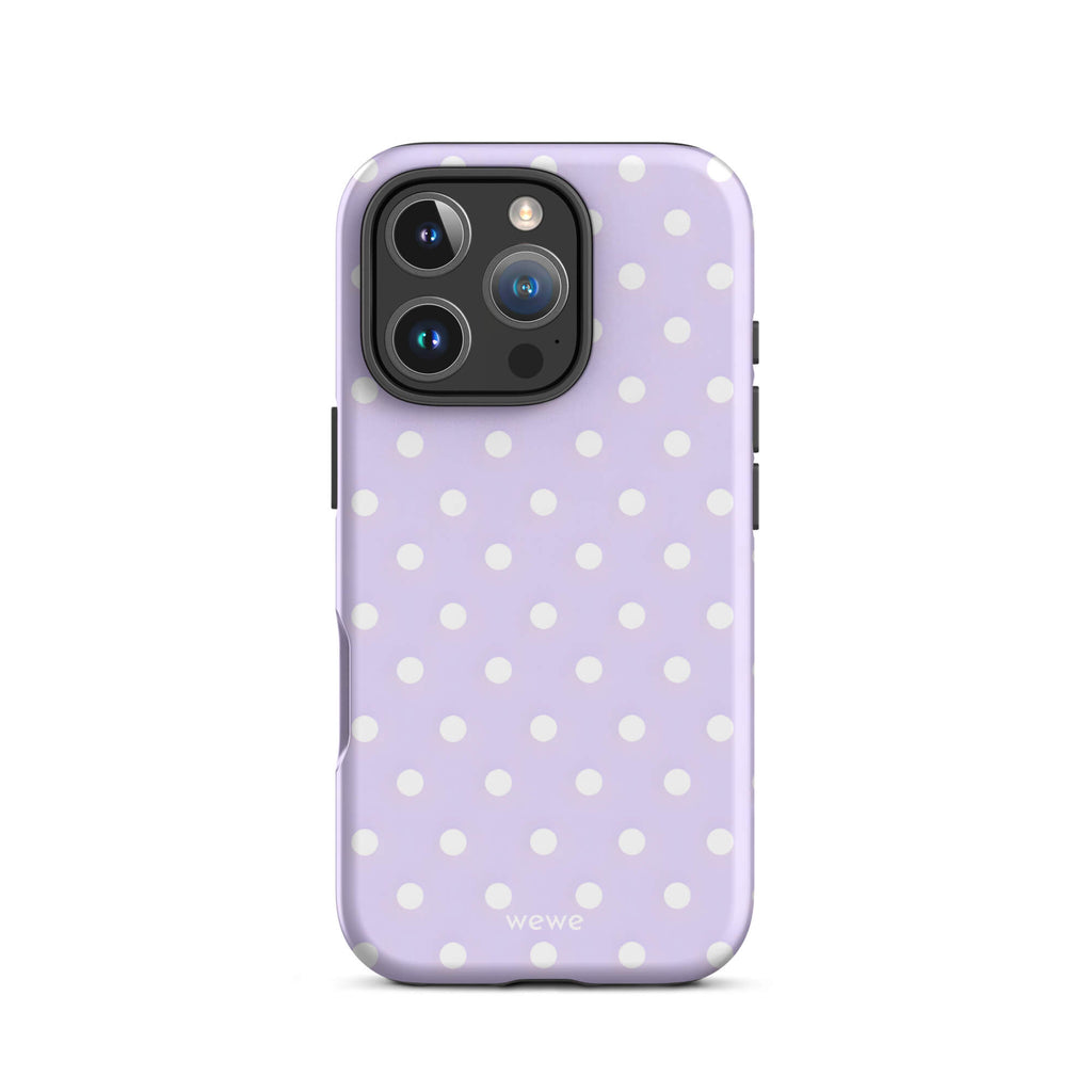 Custom purple polka dot iphone case 16 pro romantic aesthetic.