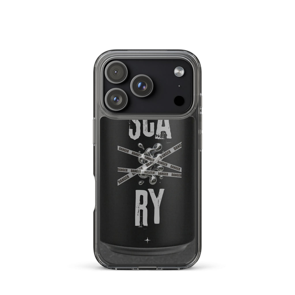 Rebel Press black clear iphone case 17 pro can inspired design streetwear minimal black edition case