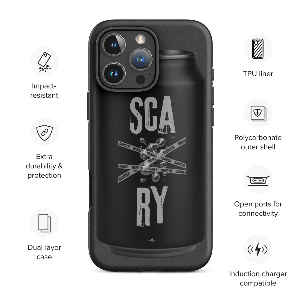 Rebel Press black tough iphone case 16 pro max can inspired design streetwear minimal black edition shockproof protection