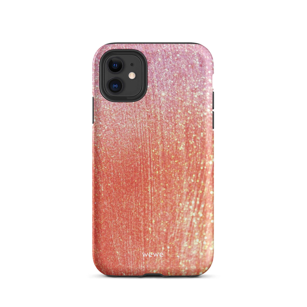 Custom iPhone case 11 with a sparkling rose gold glitter ombre design, fading from darker pink to lighter gold.