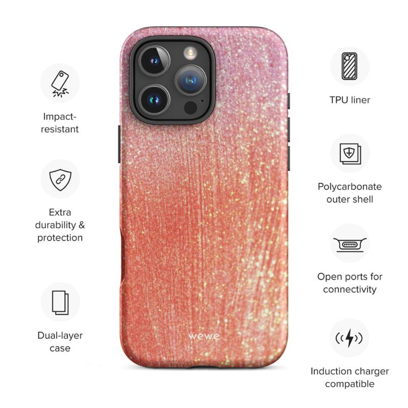 Custom sunset flecks 16 pro max wireless charging compatible.