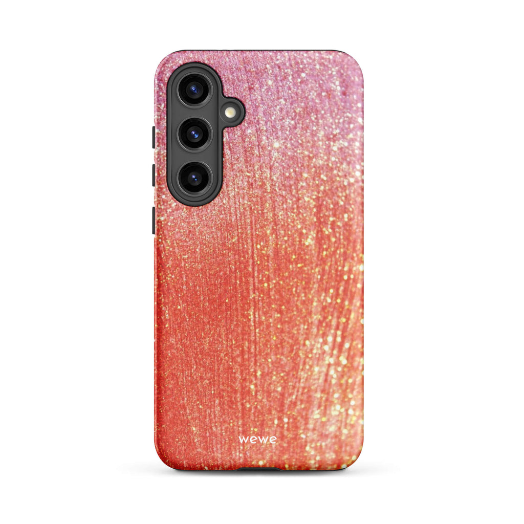 Custom samsung galaxy s24 Phone case with a sparkling rose gold glitter ombre design, fading from darker pink to lighter gold.