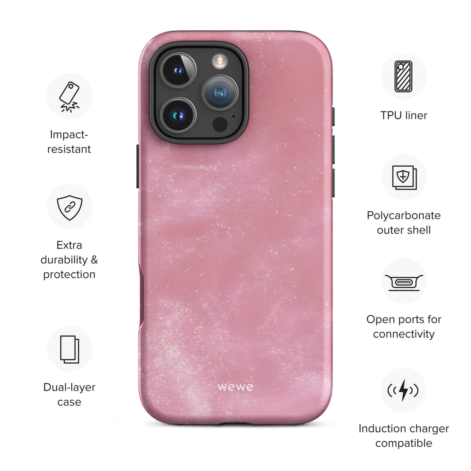 Custom shimmering stardust iphone case 16 pro max wireless charging compatible.