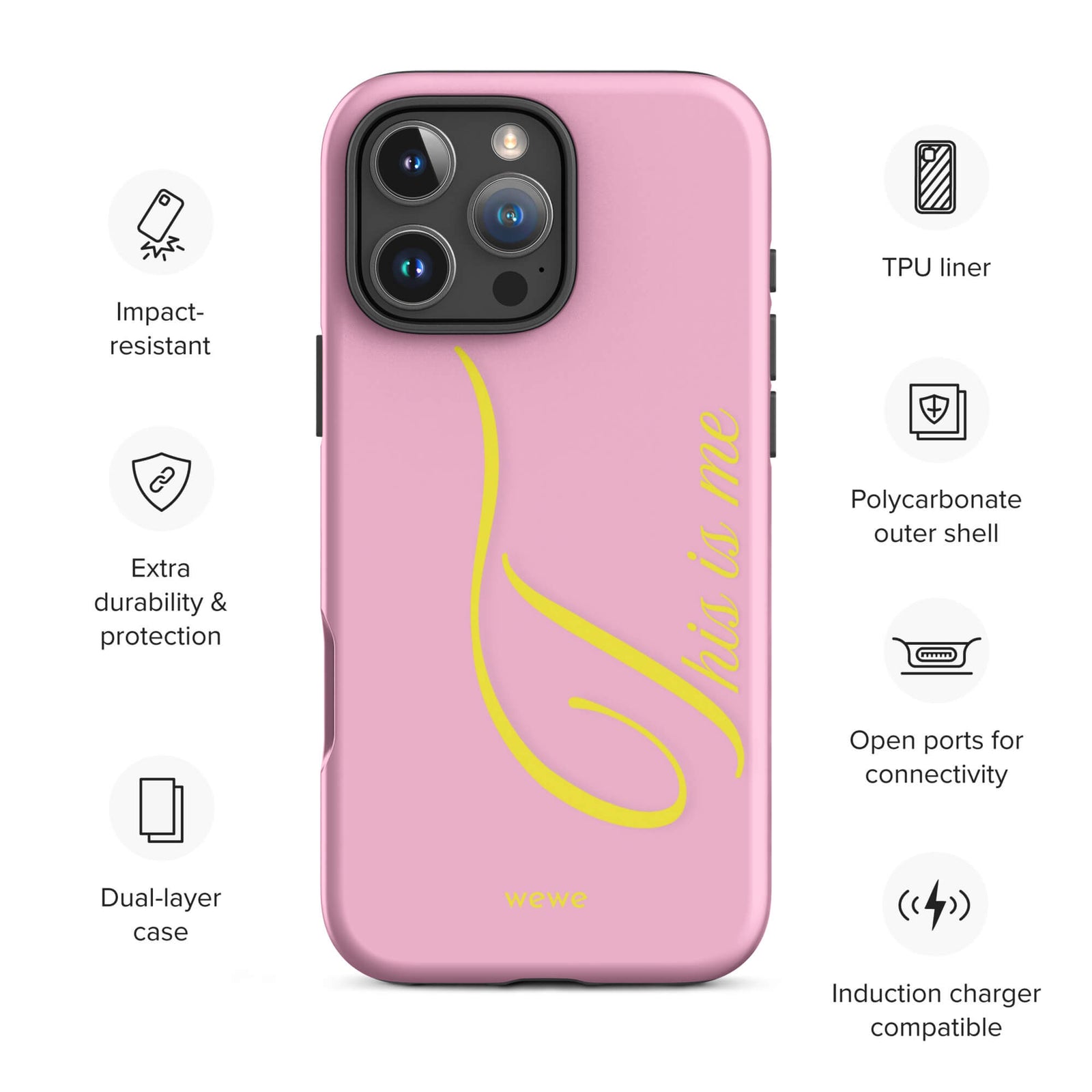 Bubblegum pink phone case with yellow This is me script