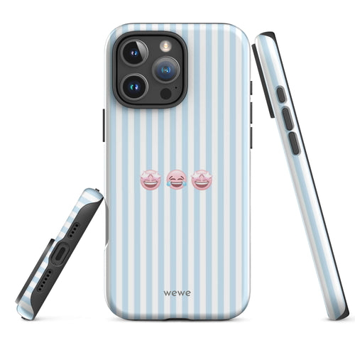 Blue cute emoji stripe iPhone case