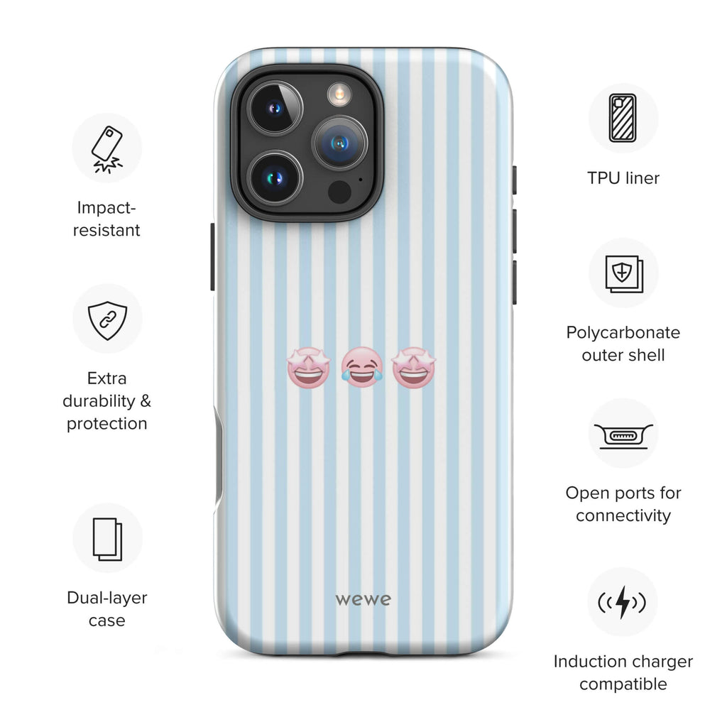 Blue Cute Emoji Stripe iPhone 16 Pro Case