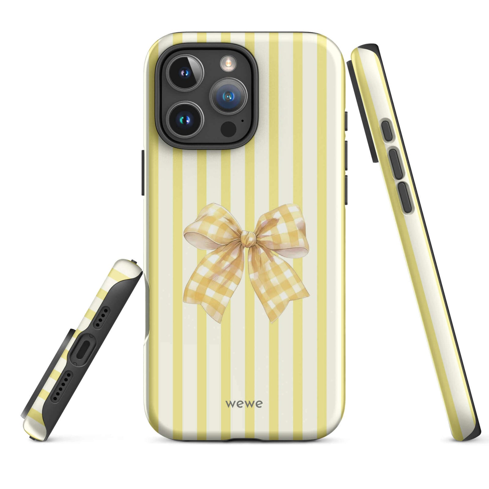 Butter yellow Gingham Bow Stripe iPhone 16 Pro case