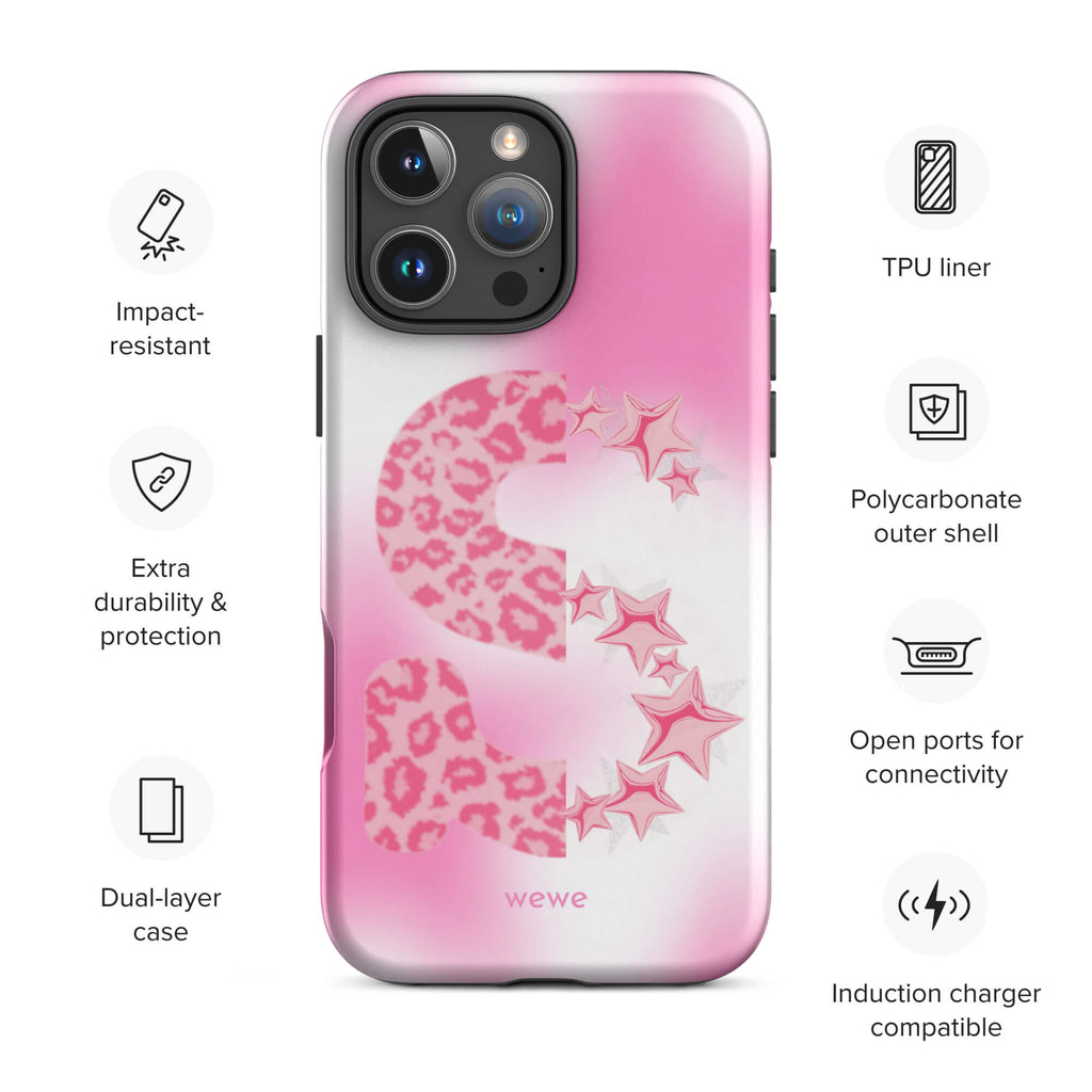 Pink Leopard Lucky Horseshoe iPhone 16 Pro Case