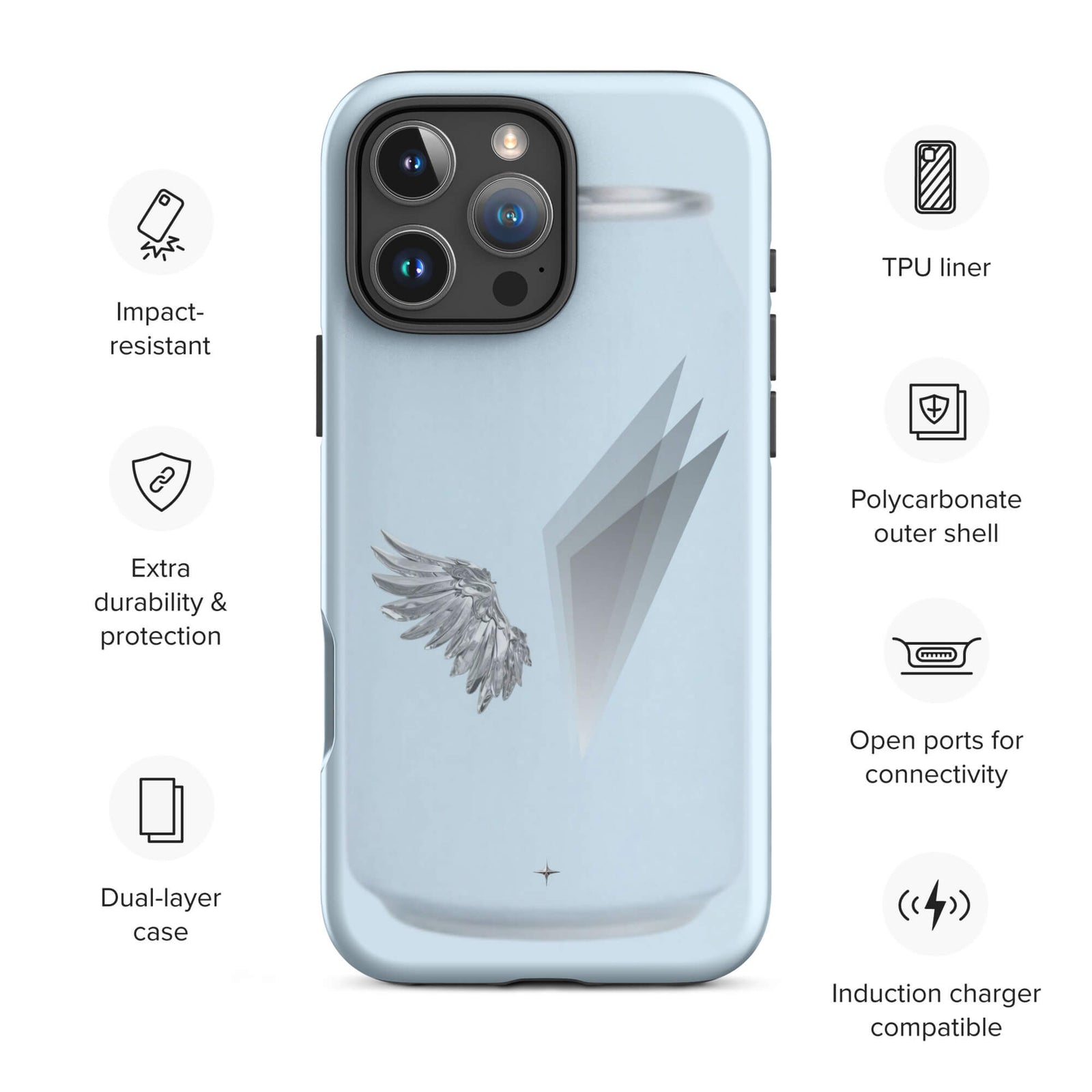 Baby Blue Chrome Angel Wing iPhone 17 Pro Case
