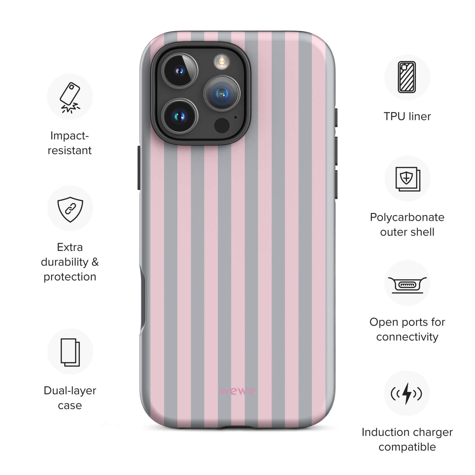 Blush & Gray Stripe iPhone 16 ProCase