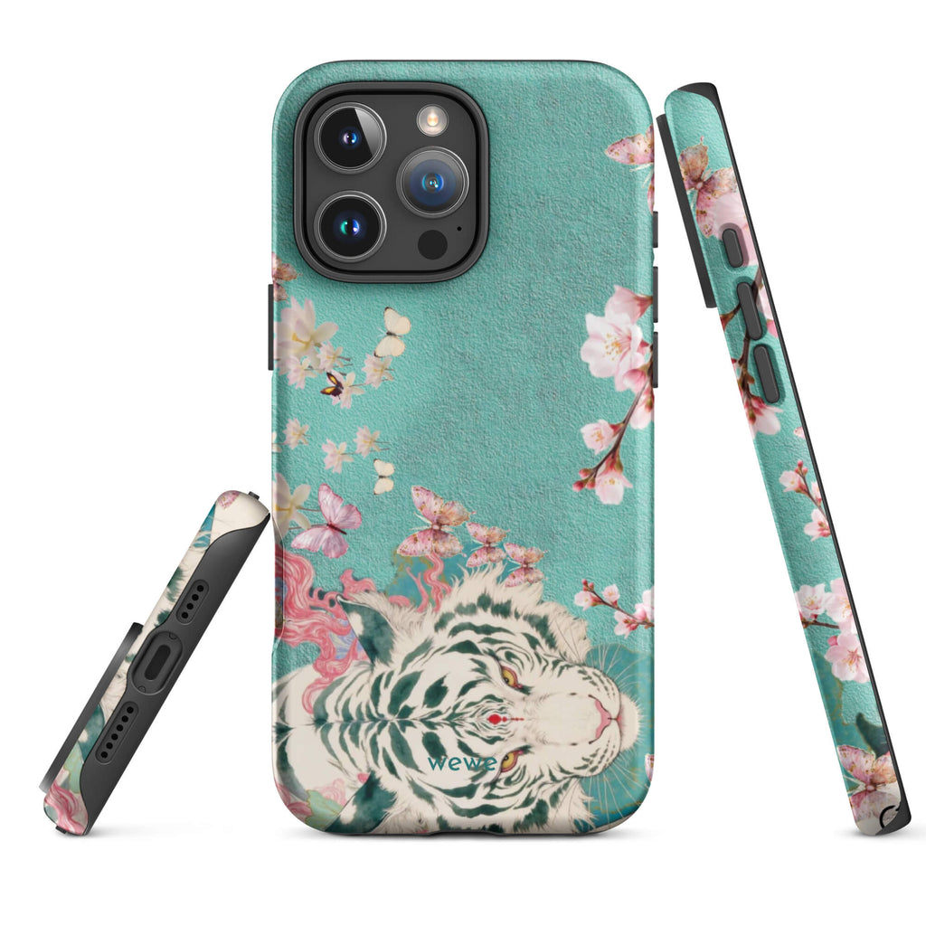 White Tiger Teal Blossom iPhone Case