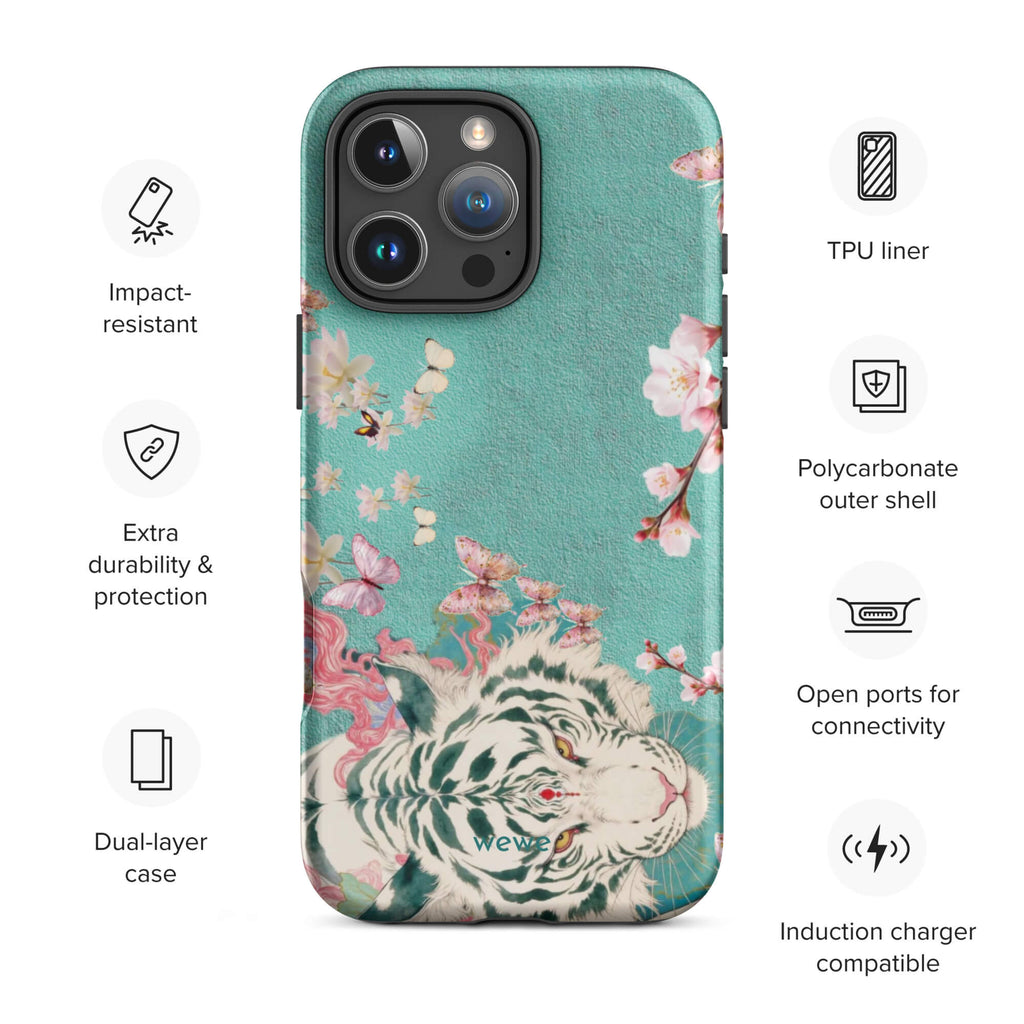 White Tiger Teal Blossom iPhone Case
