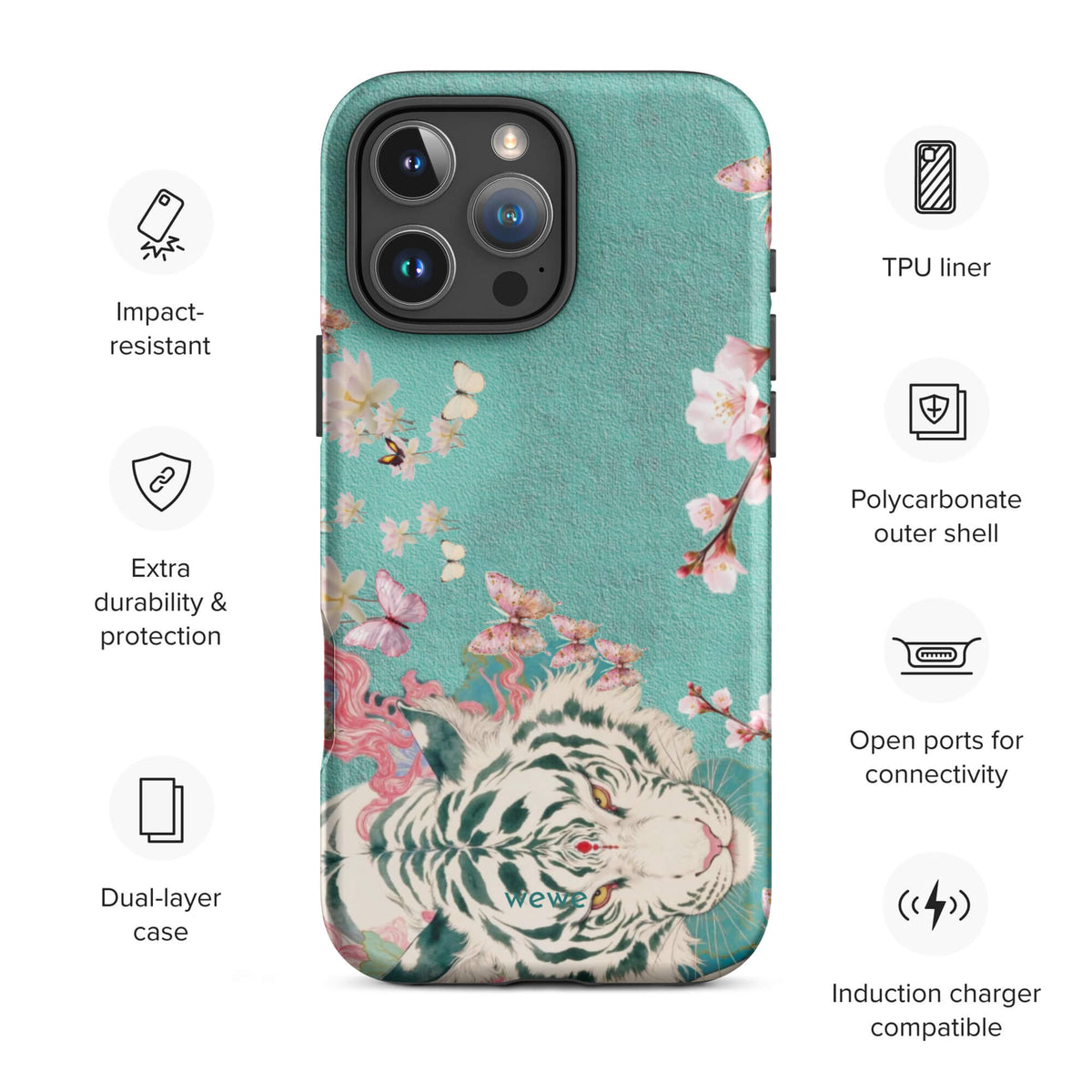 White Tiger Teal Blossom iPhone Case