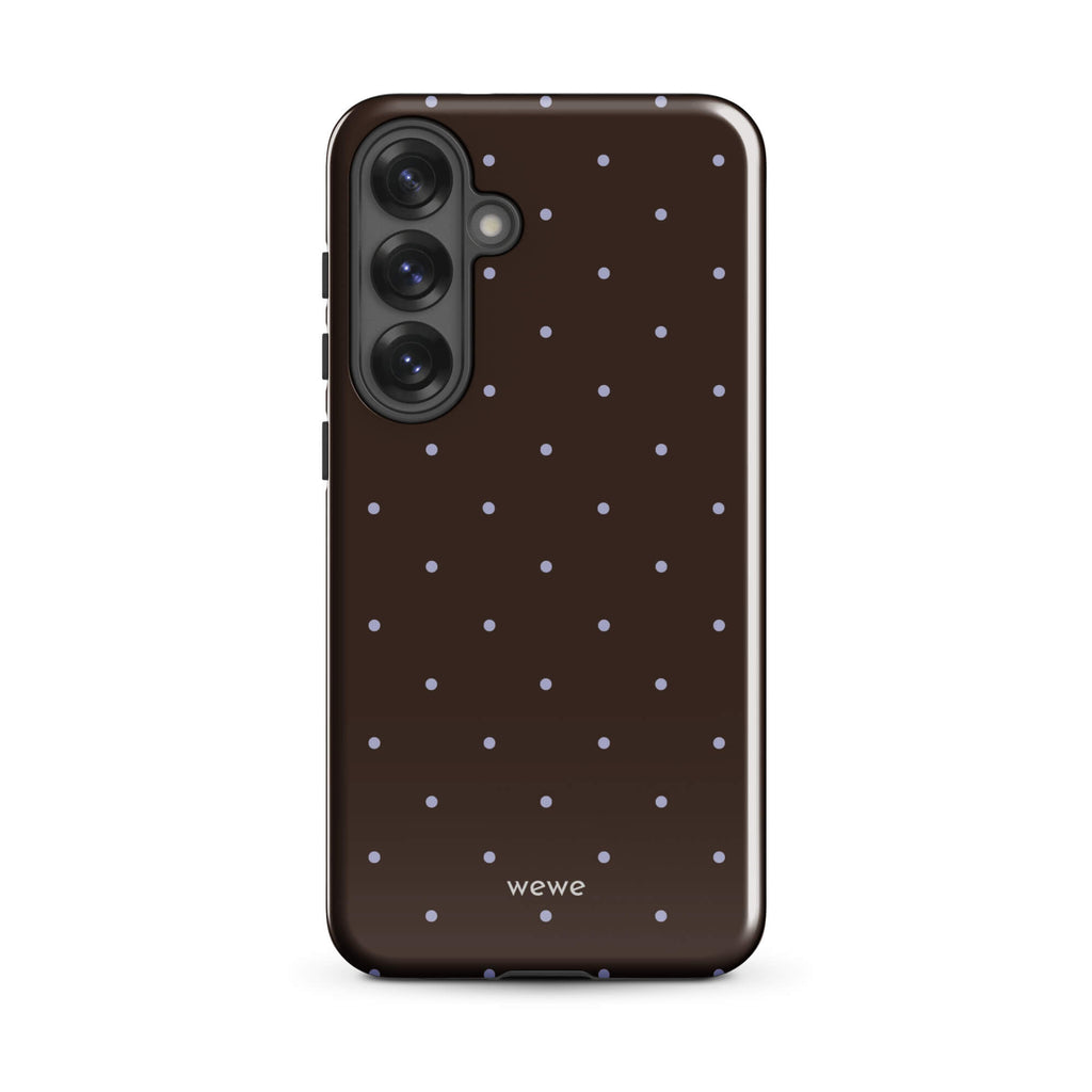 Chocolate Brown Starry Dot Phone Case featuring tiny scattered stars and dots in chocolate brown, pale blue, white