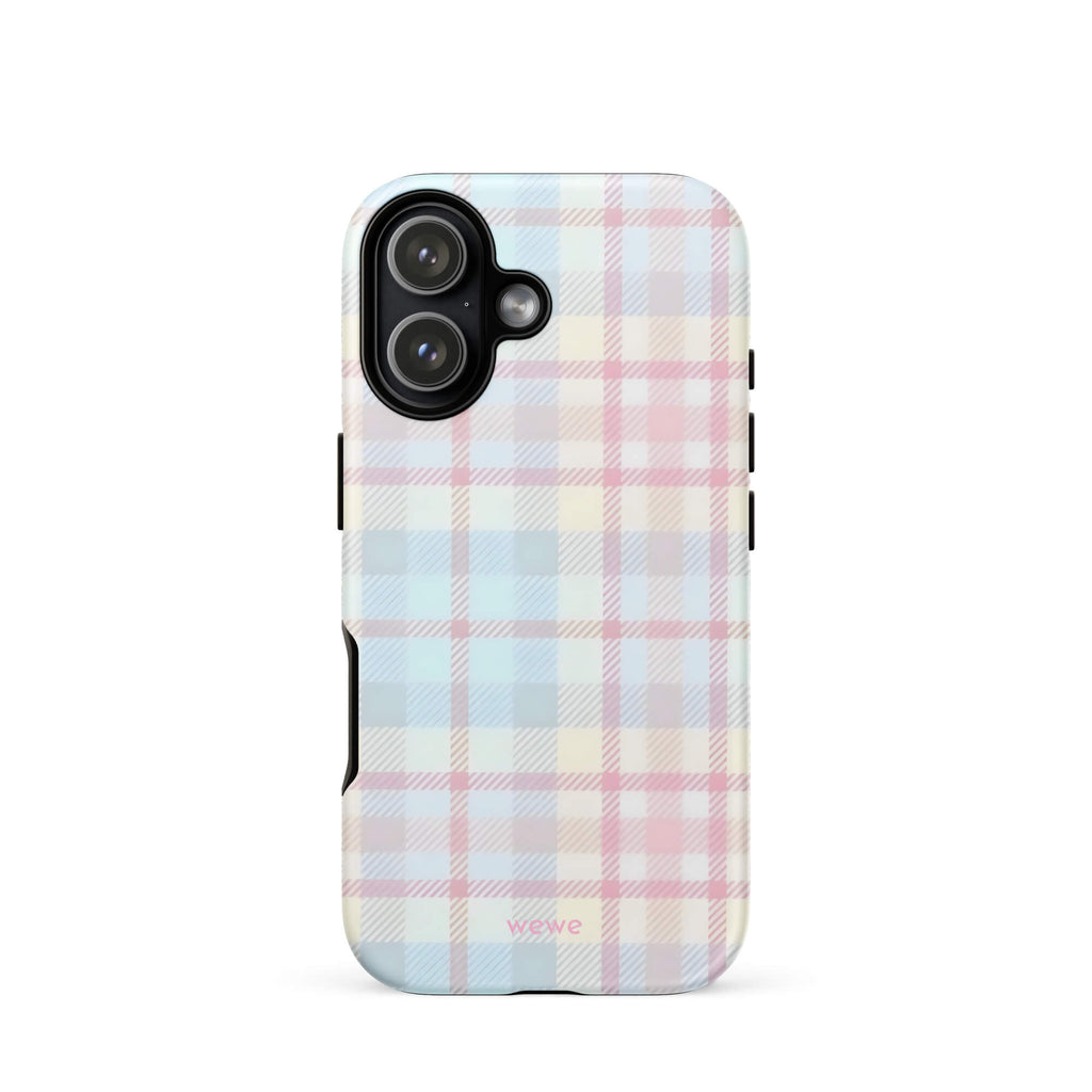 Custom iPhone case 17 with a fresh summer vibes, soft pastel plaid pattern in pink, blue, and yellow.
