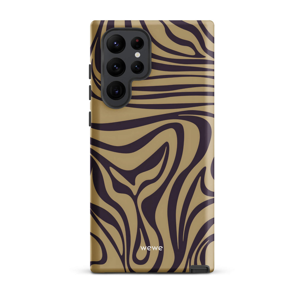 Custom samsung galaxy s22 ultra  Phone case with a brown and dark purple wavy zebra print pattern.