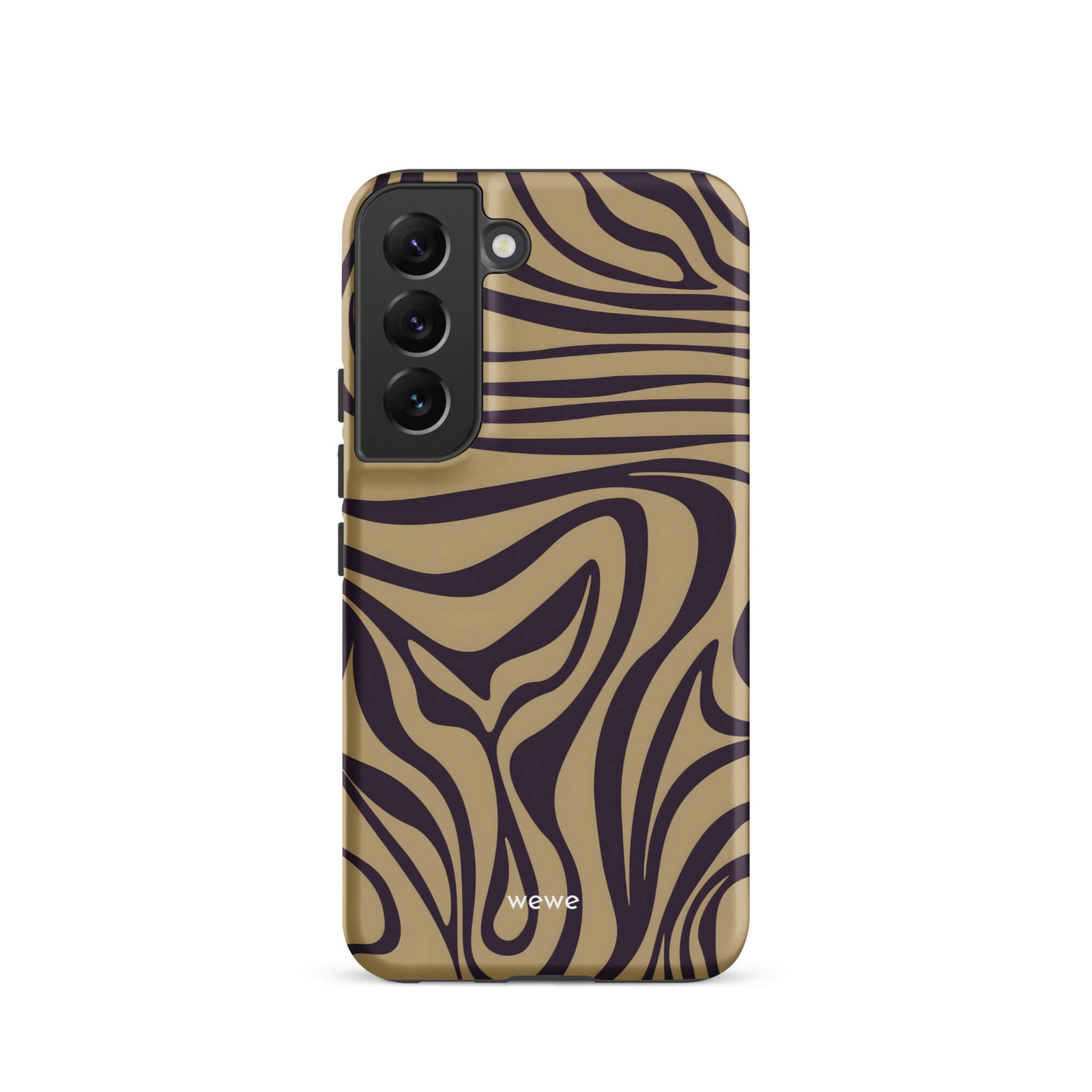 Custom samsung galaxy s22  Phone case with a brown and dark purple wavy zebra print pattern.
