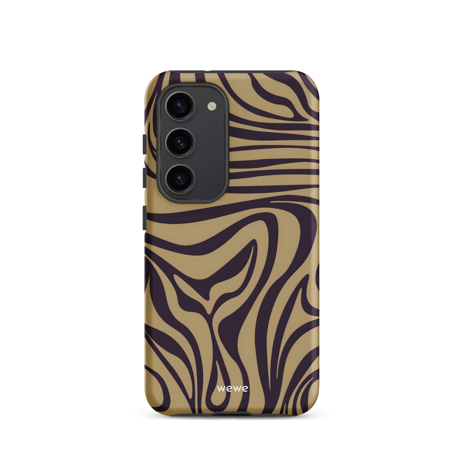 Custom samsung galaxy s23  Phone case with a brown and dark purple wavy zebra print pattern.