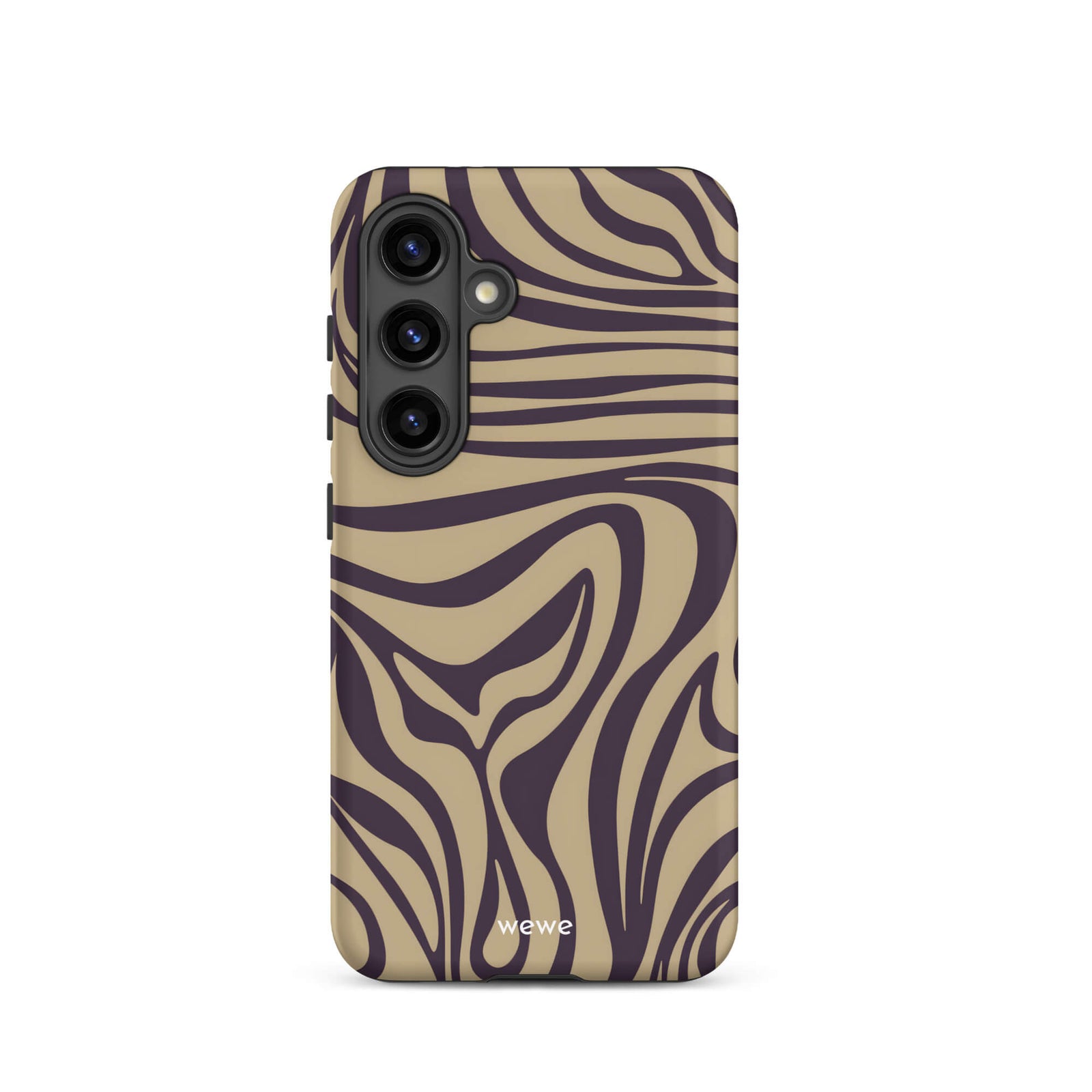 Custom samsung galaxy s24  Phone case with a brown and dark purple wavy zebra print pattern.