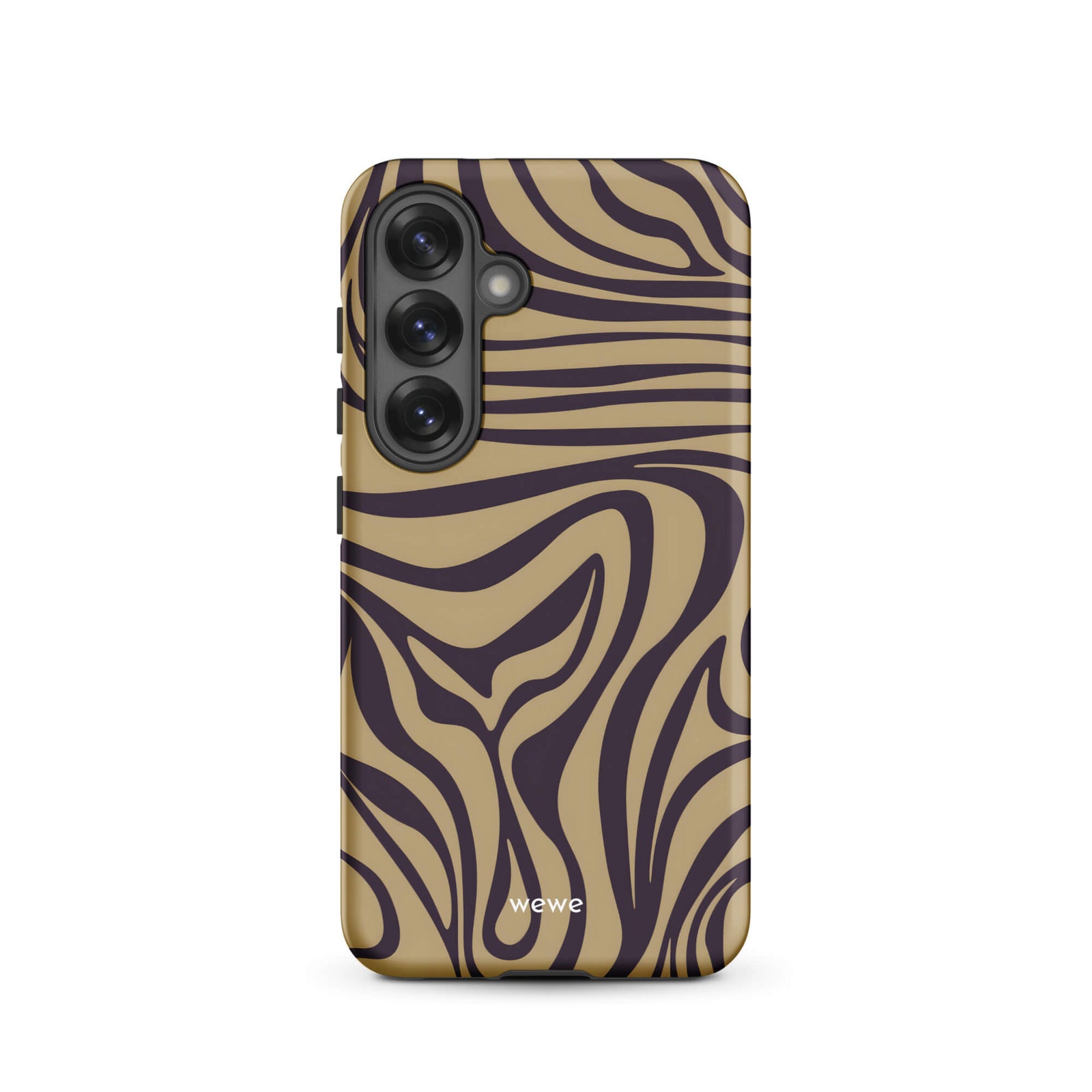 Custom samsung galaxy s25 Phone case with a brown and dark purple wavy zebra print pattern.