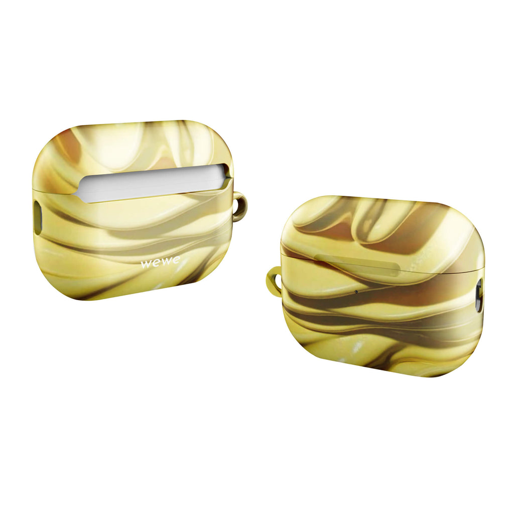 Custom airpods case pro gen2 with a close-up photo of a textured, glossy yellow frosting or thick cream with deep swirls and ridges.