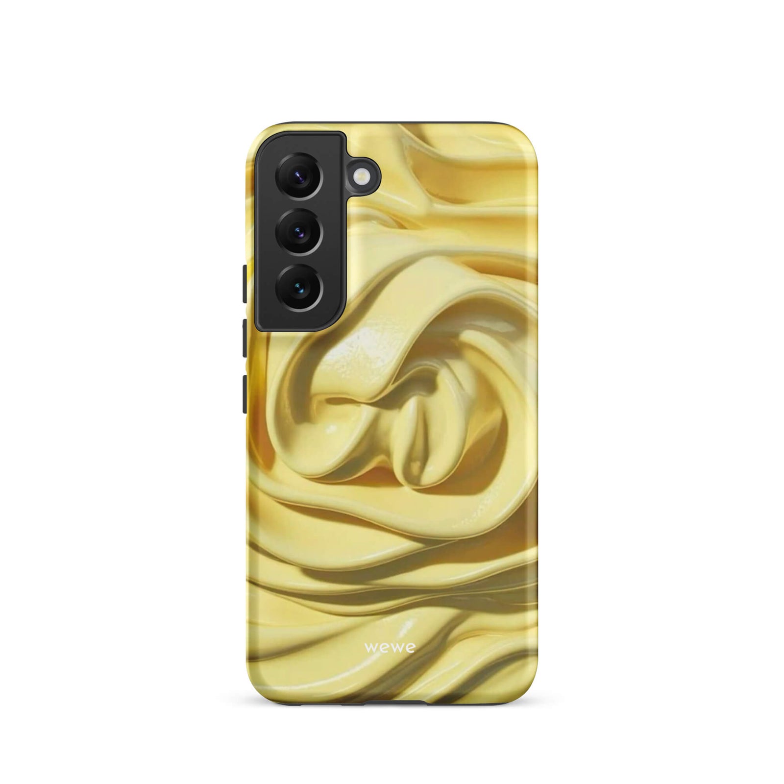 Custom samsung galaxy s22 with a close-up photo of a textured, glossy yellow frosting or thick cream with deep swirls and ridges.
