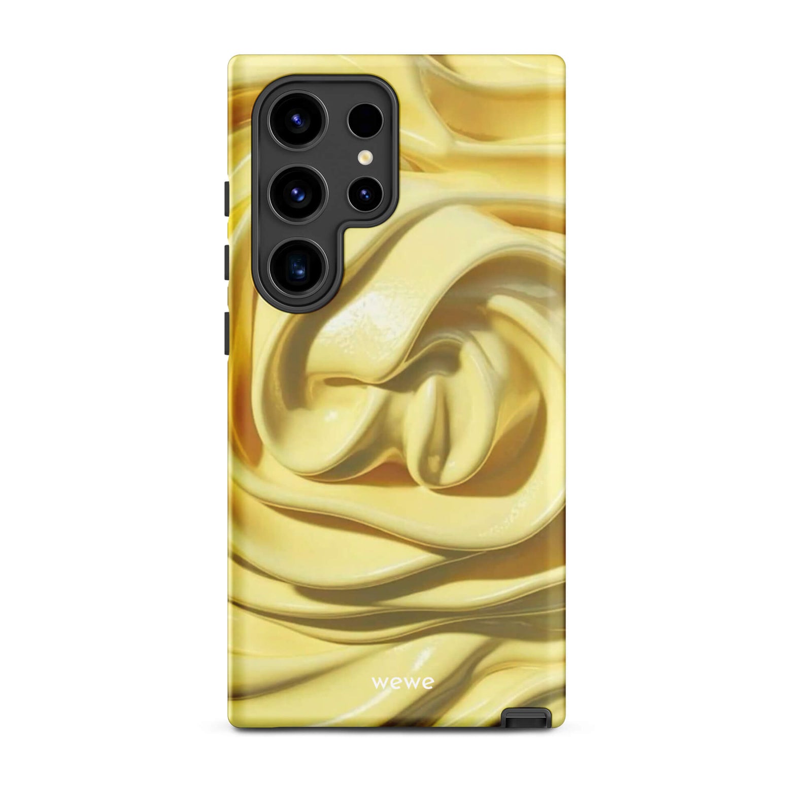 Custom samsung galaxy s24 ultra with a close-up photo of a textured, glossy yellow frosting or thick cream with deep swirls and ridges.