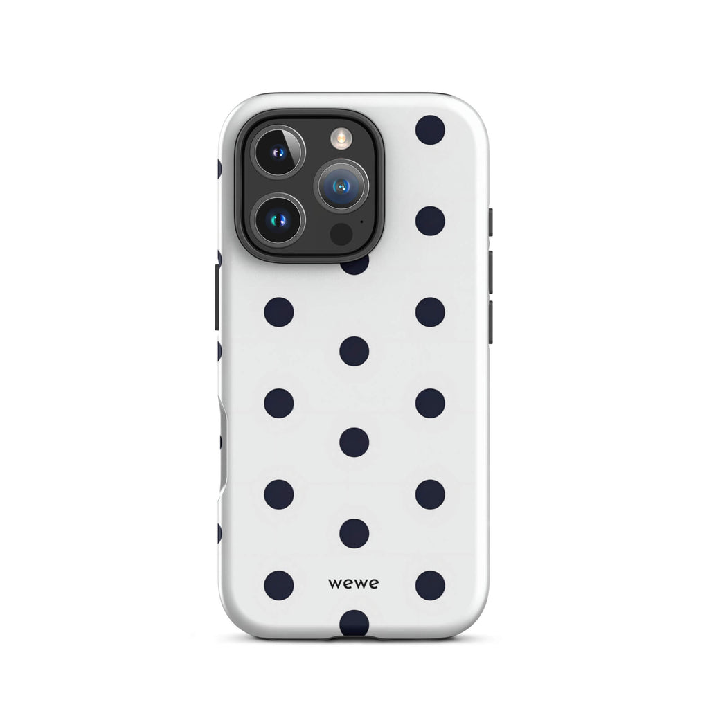 Custom black & white polka dot iphone case 16 pro modern fashion style.