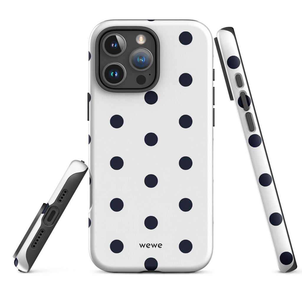 Custom black & white polka dot iphone case 16 pro max modern fashion style.