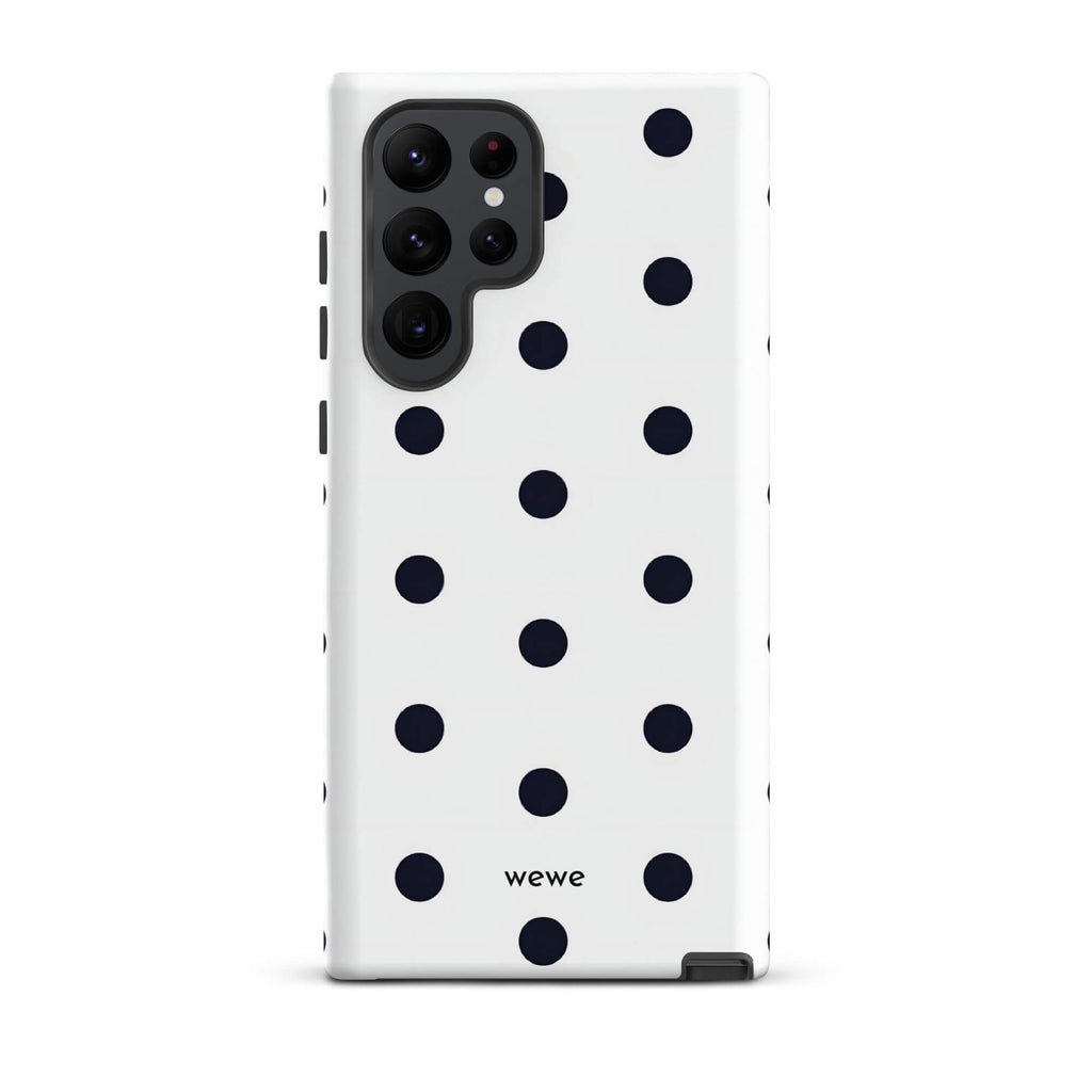 Custom samsung galaxy s22 ultra  Phone case with a clean white background and a classic pattern of large, black polka dots.