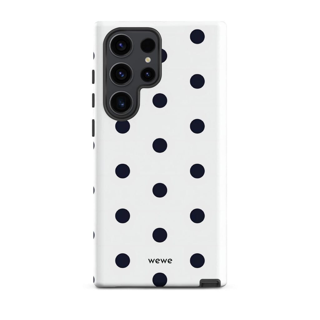 Custom samsung galaxy s23 ultra  Phone case with a clean white background and a classic pattern of large, black polka dots.