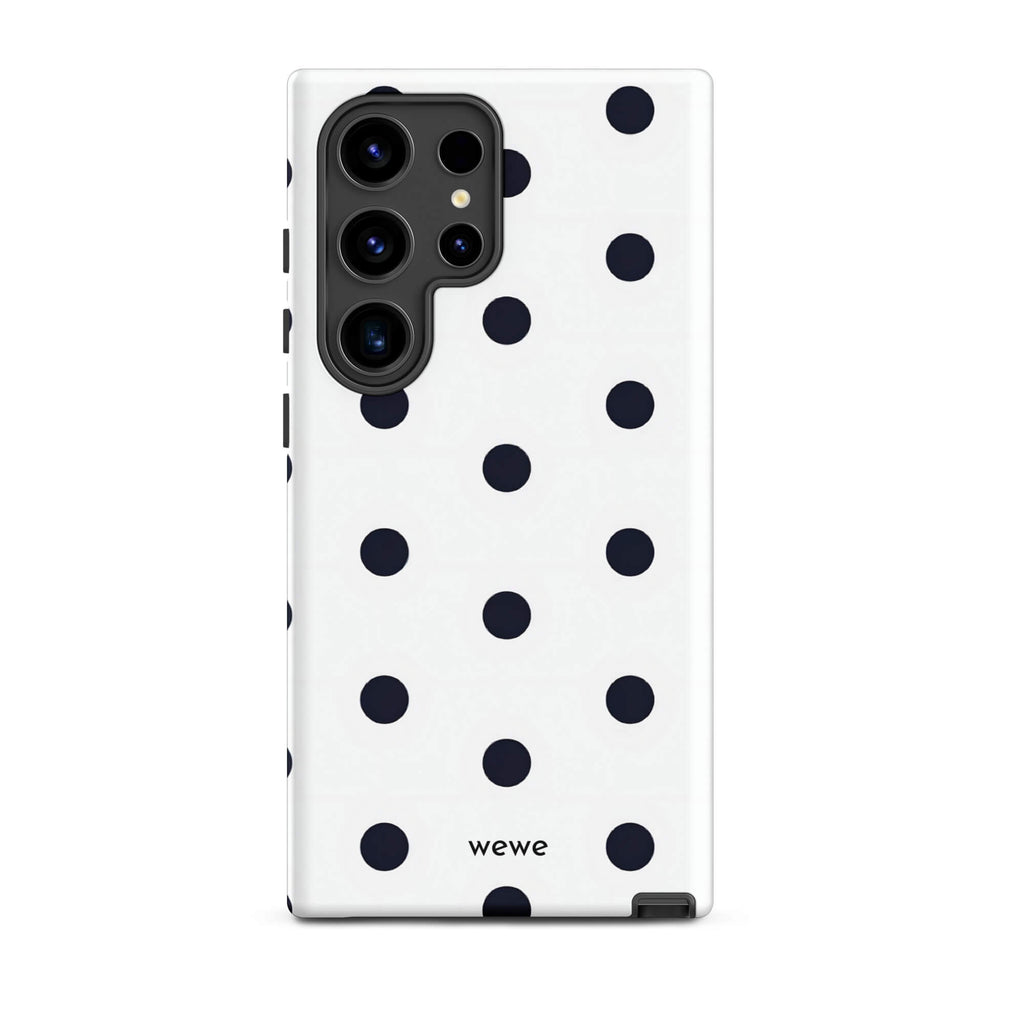 Custom samsung galaxy s24 ultra  Phone case with a clean white background and a classic pattern of large, black polka dots.