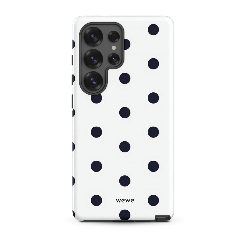 Custom samsung galaxy s25 ultra  Phone case with a clean white background and a classic pattern of large, black polka dots.