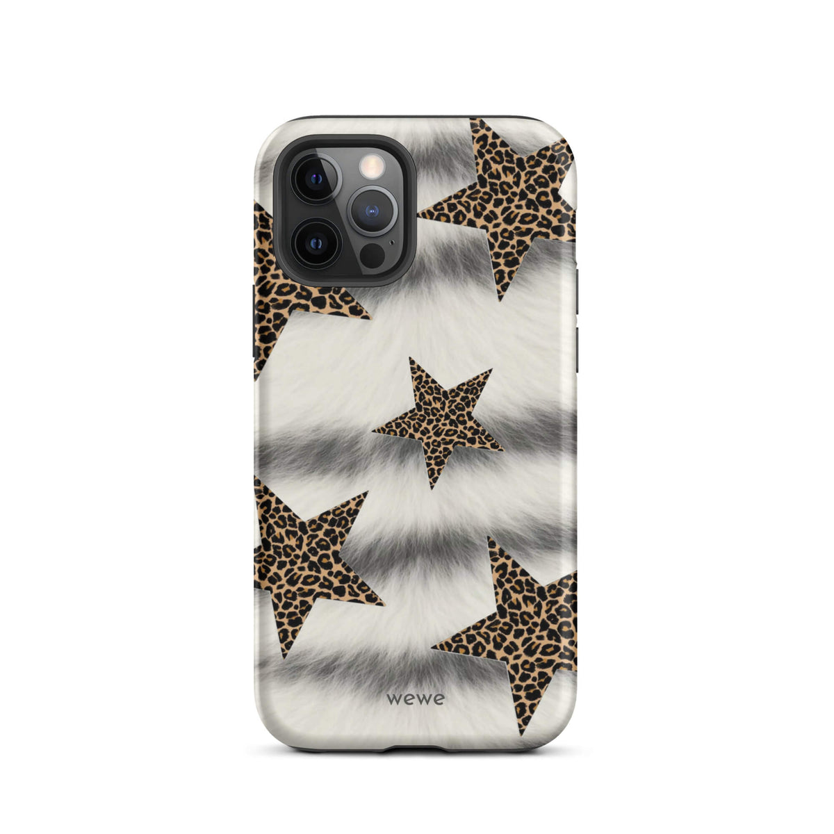 White fur-look leopard star 15 iPhone case