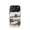 White fur-look leopard star 15 iPhone case