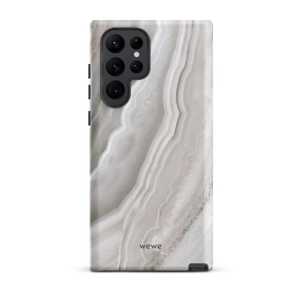Custom samsung galaxy s22 ultra  Phone case with a  close-up image of a white and grey agate slice with swirling patterns.