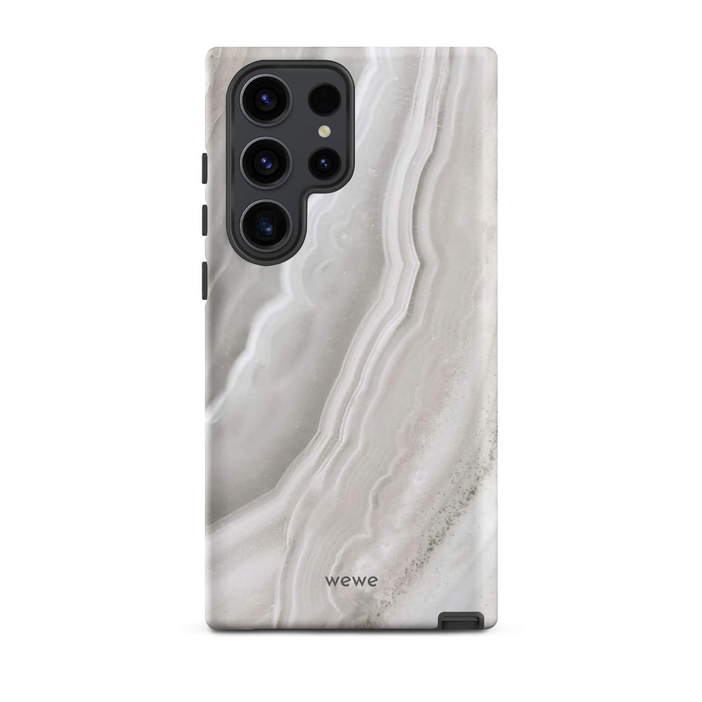 Custom samsung galaxy s23 ultra  Phone case with a  close-up image of a white and grey agate slice with swirling patterns.