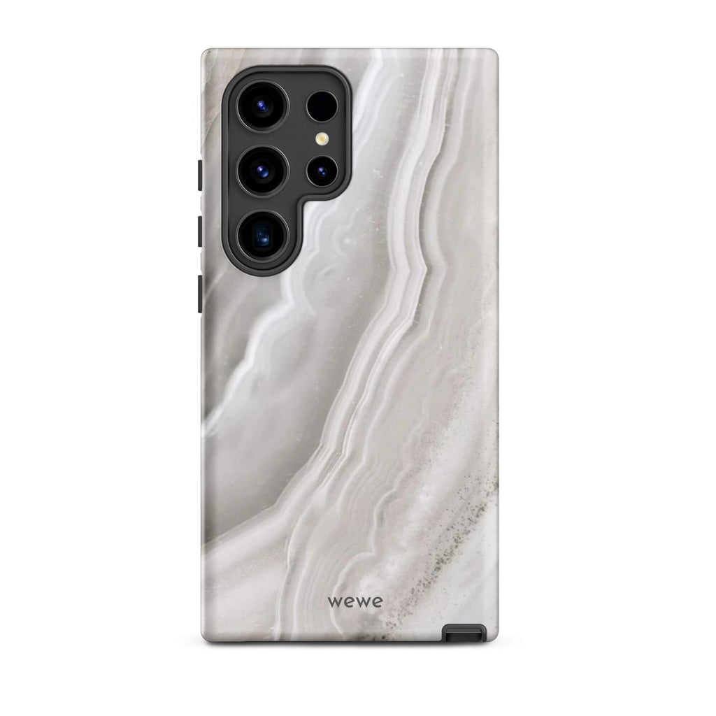 Custom samsung galaxy s24 ultra  Phone case with a  close-up image of a white and grey agate slice with swirling patterns.