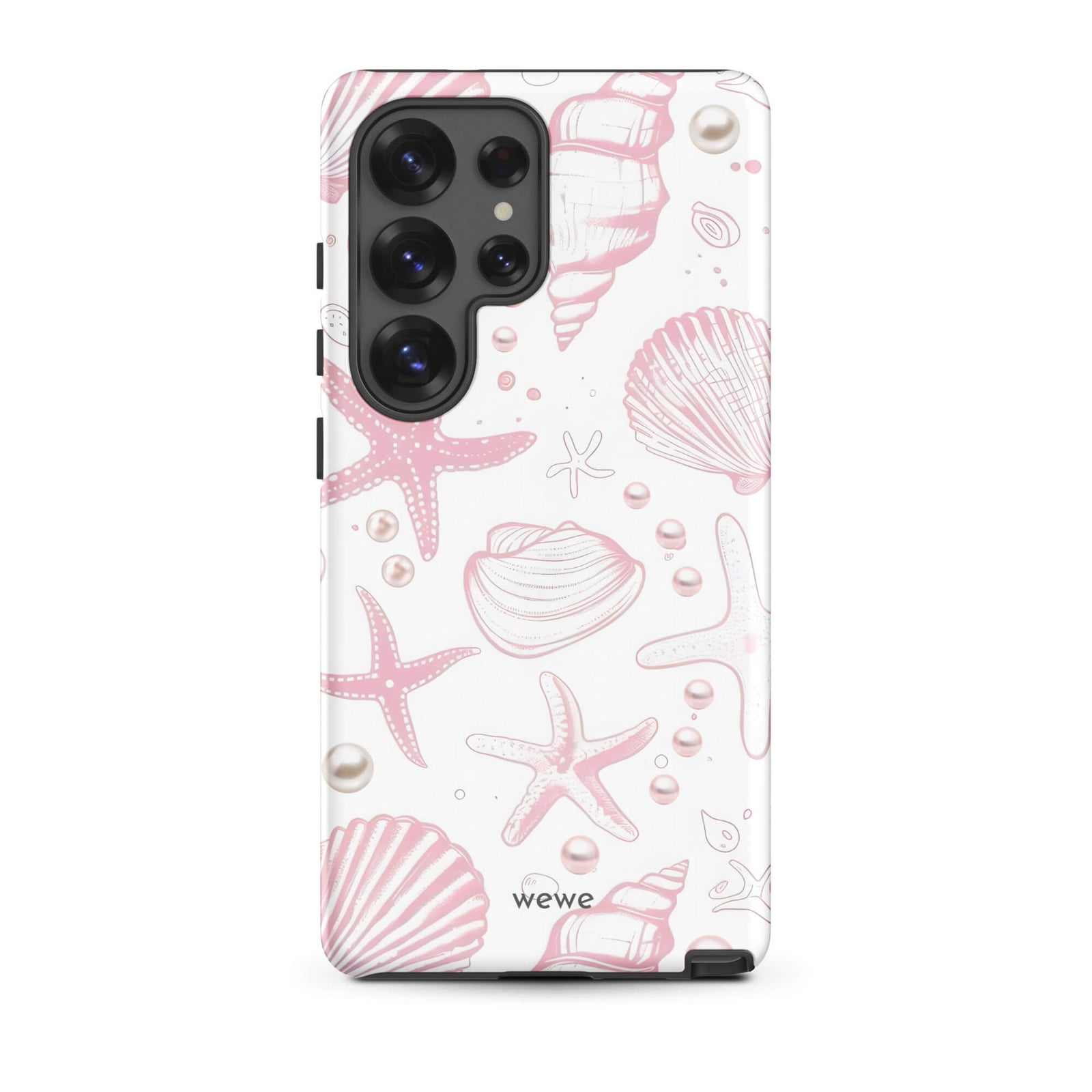 Custom samsung galaxy s25 ultra  Phone case with a cute and whimsical pattern of seashells, starfish, and pearls on a white background.